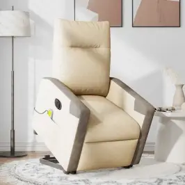 Atsistojantis Elektrinis Masažinis Krėslas, Kreminis, Audinys