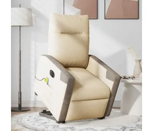 Elektrisks Masāžas Krēsls, Paceļams, Krēmkrāsas Audums Vidaxl