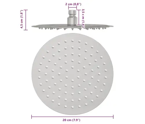 Lietaus Dušo Galvutė, 20cm Nerūdijantis Plienas 304, Apskrita