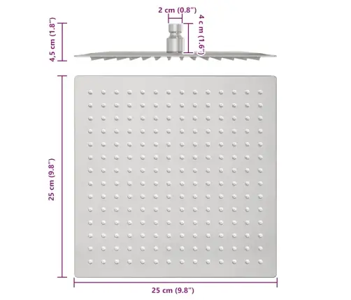 Lietus Dušas Galva Nerūsējošais Tērauds 304 25X25 Cm Kvadrāts Vidaxl