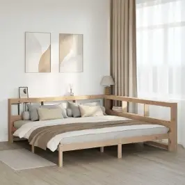 Gulta Ar Grāmatu Plauktu, Bez Matrača, 200X200 Cm, Priedes Koks Vidaxl