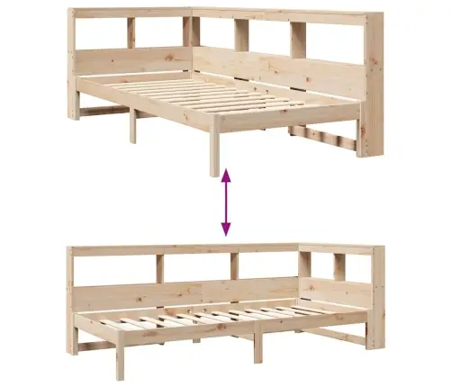 Gulta Ar Grāmatu Plauktu, Bez Matrača, 90X200 Cm, Priedes Koks Vidaxl
