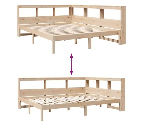 Gulta Ar Grāmatu Plauktu, Bez Matrača, 135X190 Cm, Priedes Koks Vidaxl