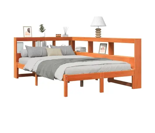 Gulta Ar Grāmatu Plauktu, Bez Matrača, 135X190 Cm, Priedes Koks Vidaxl