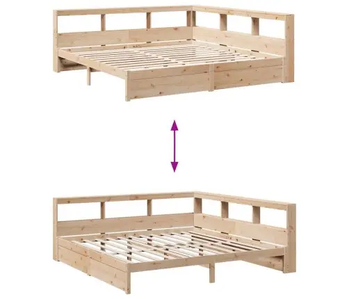 Lova Su Knygų Spinta Be Čiužinio, 200X200cm Pušies Masyvas