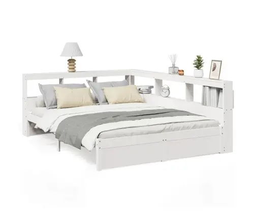 Lova Su Knygų Spinta Be Čiužinio, Balta, 160X200cm Pušis