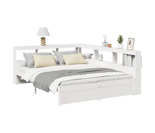 Lova Su Knygų Spinta Be Čiužinio, Balta, 160X200cm Pušis