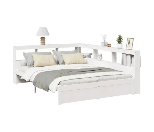 Lova Su Knygų Spinta Be Čiužinio, Balta, 140X200cm Pušis