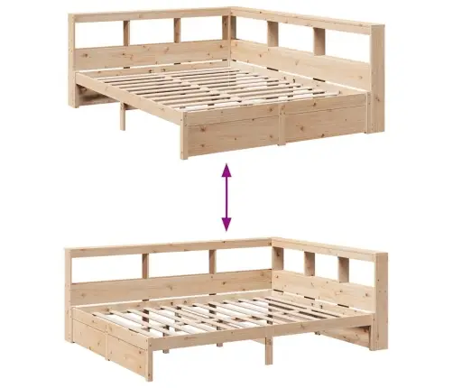 Gulta Ar Grāmatu Plauktu, Bez Matrača, 140X190 Cm, Priedes Koks Vidaxl