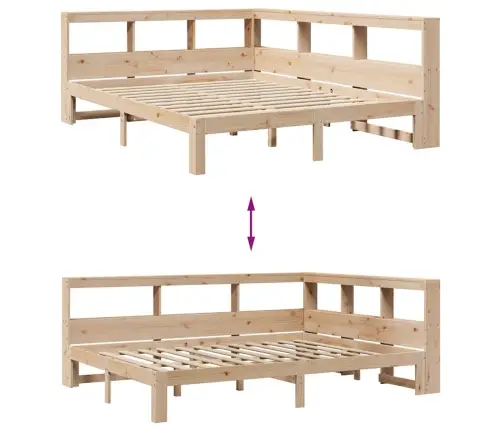 Gulta Ar Grāmatu Plauktu, Bez Matrača, 150X200 Cm, Priedes Koks Vidaxl