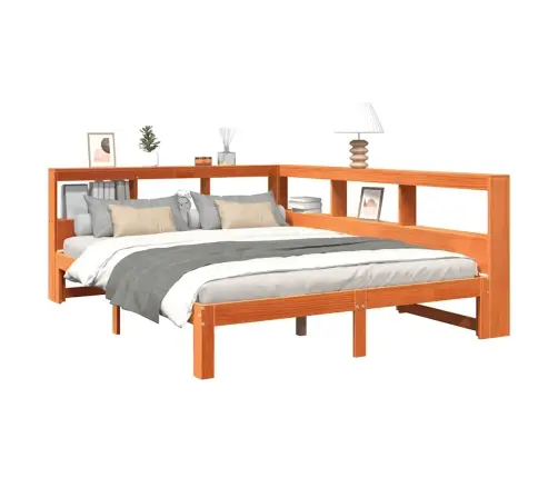 Gulta Ar Grāmatu Plauktu, Bez Matrača, 140X200 Cm, Priedes Koks Vidaxl