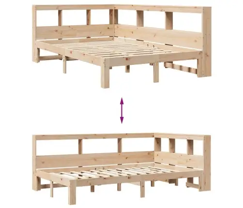 Lova Su Knygų Spinta Be Čiužinio, 135X190cm Pušies Masyvas