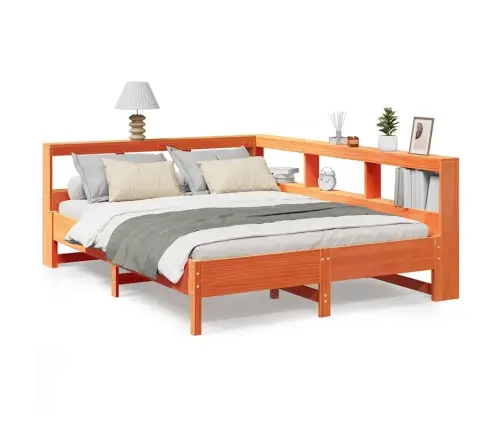 Gulta Ar Grāmatu Plauktu, Bez Matrača, 135X190 Cm, Priedes Koks Vidaxl