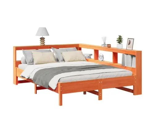 Gulta Ar Grāmatu Plauktu, Bez Matrača, 135X190 Cm, Priedes Koks Vidaxl