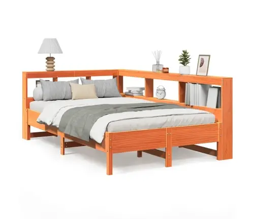 Lova Be Čiužinio/Su Knygų Lentyna, Vaško Ruda, 120X190cm Pušis