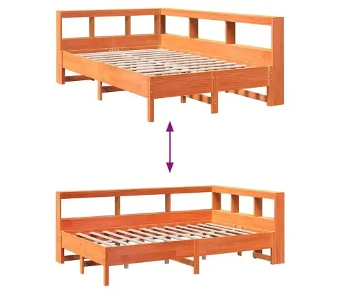 Lova Be Čiužinio/Su Knygų Lentyna, Vaško Ruda, 120X190cm Pušis