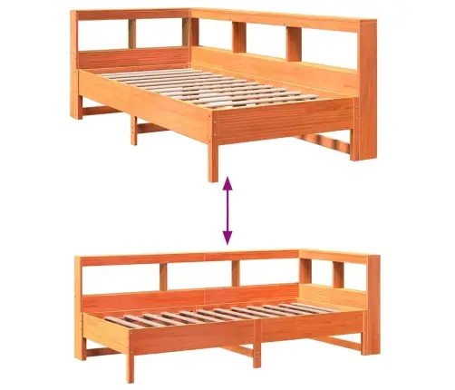 Riiuliga Voodi Ilma Madratsita, Vahapruun, 90X190 cm Männipuit