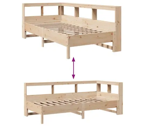 Gulta Ar Grāmatu Plauktu, Bez Matrača, 75X190 Cm, Priedes Koks Vidaxl