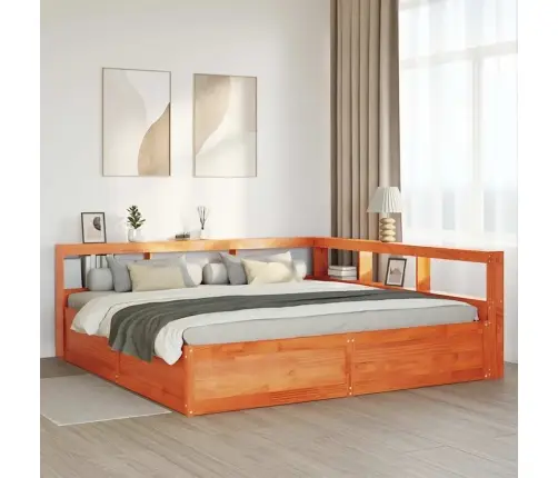 Gulta Ar Grāmatu Plauktu, Bez Matrača, 200X200 Cm, Priedes Koks Vidaxl