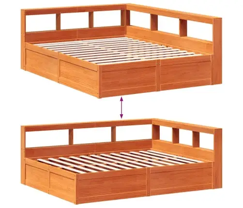 Riiuliga Voodi Ilma Madratsita, Vahapruun, 160X200cm Männipuit