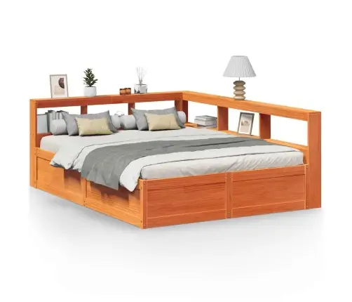 Gulta Ar Grāmatu Plauktu, Bez Matrača, 150X200 Cm, Priedes Koks Vidaxl