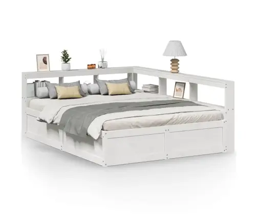 Lova Su Knygų Spinta Be Čiužinio, Balta, 140X200cm Pušis