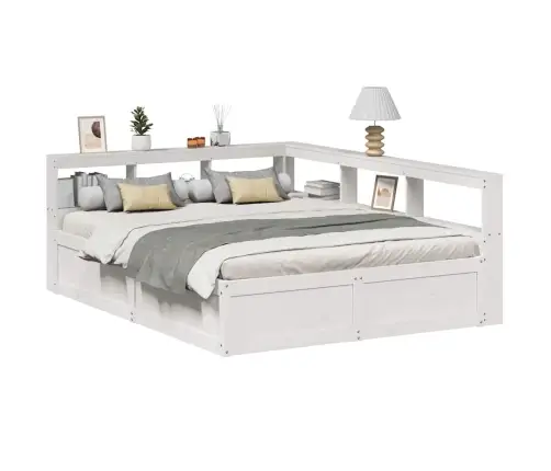 Lova Su Knygų Spinta Be Čiužinio, Balta, 140X200cm Pušis