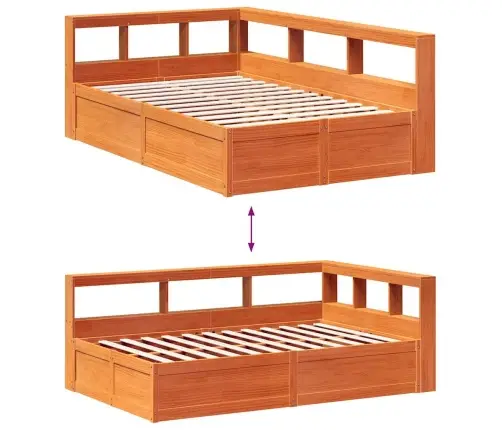 Gulta Ar Grāmatu Plauktu, Bez Matrača, 120X200 Cm, Priedes Koks Vidaxl