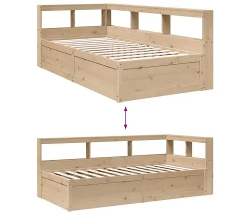 Lova Su Knygų Spinta Be Čiužinio, 100X200cm Pušies Masyvas