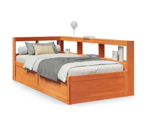 Gulta Ar Grāmatu Plauktu, Bez Matrača, 90X200 Cm, Priedes Koks Vidaxl