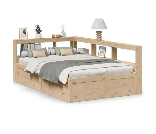 Gulta Ar Grāmatu Plauktu, Bez Matrača, 140X190 Cm, Priedes Koks Vidaxl