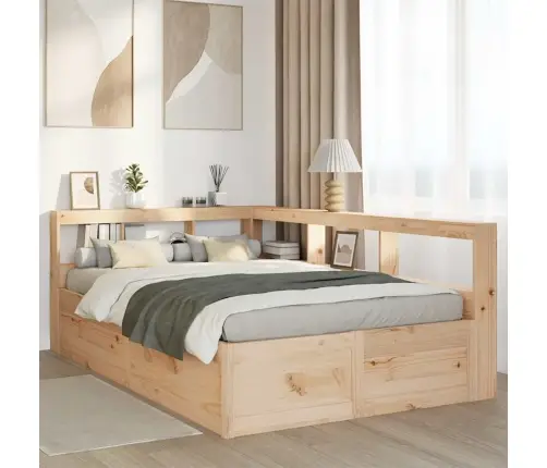 Gulta Ar Grāmatu Plauktu, Bez Matrača, 140X190 Cm, Priedes Koks Vidaxl