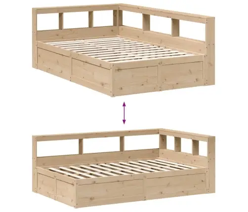 Gulta Ar Grāmatu Plauktu, Bez Matrača, 140X190 Cm, Priedes Koks Vidaxl