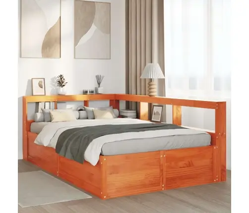 Gulta Ar Grāmatu Plauktu, Bez Matrača, 140X190 Cm, Priedes Koks Vidaxl