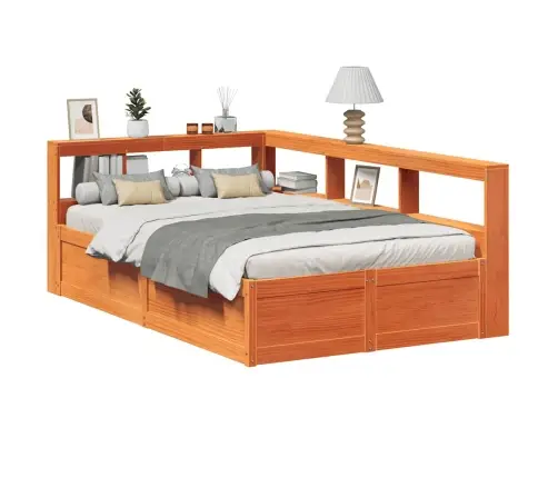 Gulta Ar Grāmatu Plauktu, Bez Matrača, 140X190 Cm, Priedes Koks Vidaxl