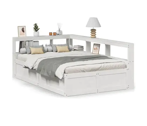 Riiuliga Voodiraam Ilma Madratsita, Valge, 135X190cm Männipuit