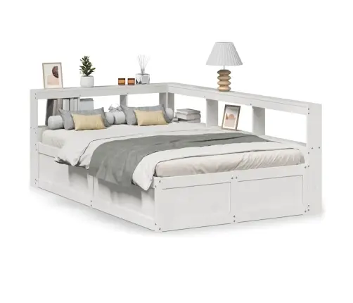 Lova Su Knygų Spinta Be Čiužinio, Balta, 120X190cm Pušis