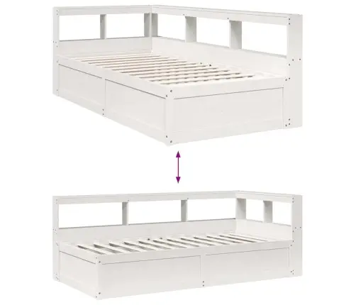 Lova Su Knygų Spinta Be Čiužinio, Balta, 75X190cm Pušis