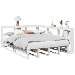 Lova Su Knygų Spinta Be Čiužinio, Balta, 150X200cm Pušis Lova Su Knygų Spinta Be Čiužinio, Balta, 150X200cm Pušis