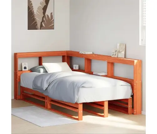 Gulta Ar Grāmatu Plauktu, Bez Matrača, 90X190 Cm, Priedes Koks Vidaxl