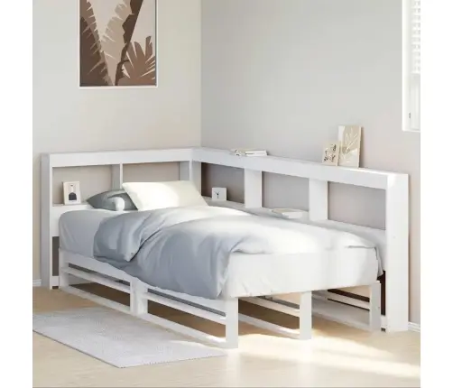 Riiuliga Voodiraam Ilma Madratsita, Valge, 75X190 cm Männipuit