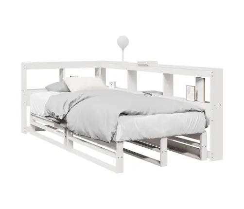 Riiuliga Voodiraam Ilma Madratsita, Valge, 75X190 cm Männipuit