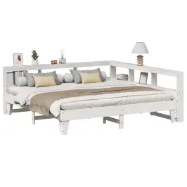 Gulta Ar Grāmatu Plauktu, Bez Matrača, 200X200 Cm, Priedes Koks Vidaxl