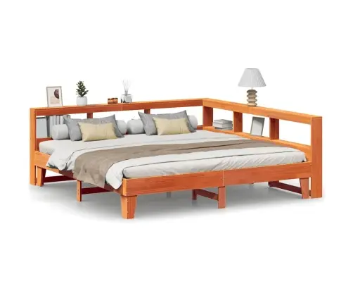 Gulta Ar Grāmatu Plauktu, Bez Matrača, 200X200 Cm, Priedes Koks Vidaxl