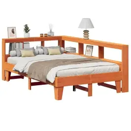 Gulta Ar Grāmatu Plauktu, Bez Matrača, 120X200 Cm, Priedes Koks Vidaxl