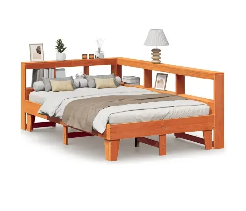 Gulta Ar Grāmatu Plauktu, Bez Matrača, 135X190 Cm, Priedes Koks Vidaxl