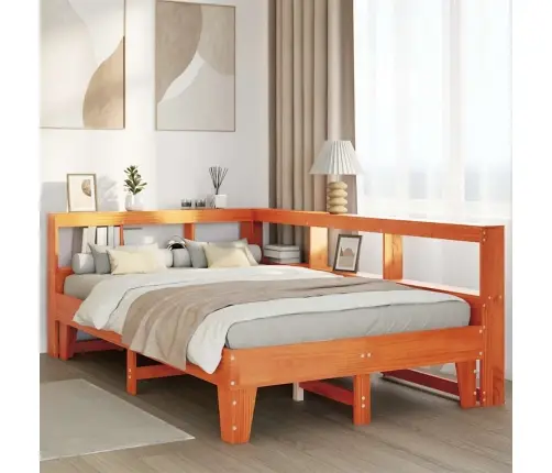 Gulta Ar Grāmatu Plauktu, Bez Matrača, 135X190 Cm, Priedes Koks Vidaxl