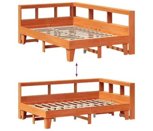 Gulta Ar Grāmatu Plauktu, Bez Matrača, 135X190 Cm, Priedes Koks Vidaxl