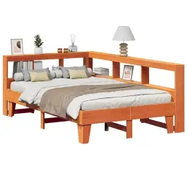 Gulta Ar Grāmatu Plauktu, Bez Matrača, 135X190 Cm, Priedes Koks Vidaxl