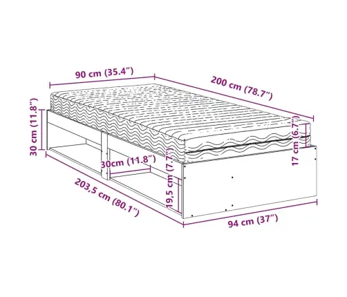 Gulta Ar Matraci, 90X200 Cm, Priedes Masīvkoks Vidaxl
